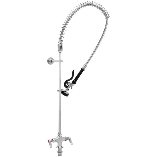 A stainless steel Eversteel deck mount pre-rinse faucet with a hose.