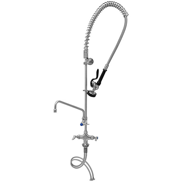 A silver Eversteel stainless steel deck mount pre-rinse faucet with a hose.