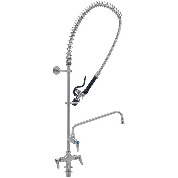 A silver Eversteel deck mount pre-rinse faucet with a hose and sprayer.