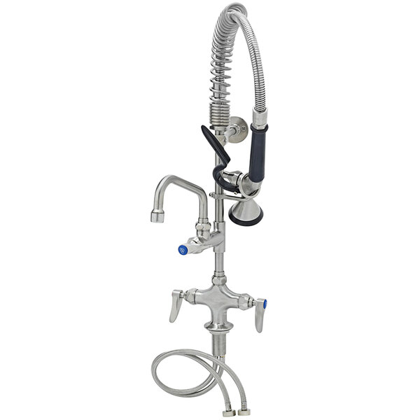 A silver Eversteel deck mount pre-rinse faucet with hose and mini sprayer.
