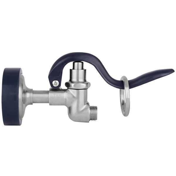 A stainless steel Eversteel spray valve with a blue handle.