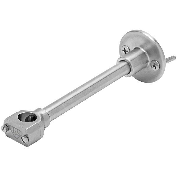 A stainless steel metal wall bracket with screws at the end.