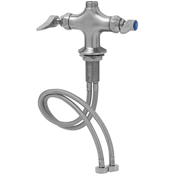 A silver Eversteel single hole faucet base with a hose attachment.