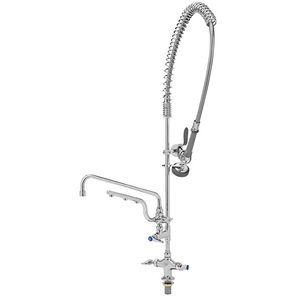 A T&S stainless steel deck mount pre-rinse faucet with a hose.