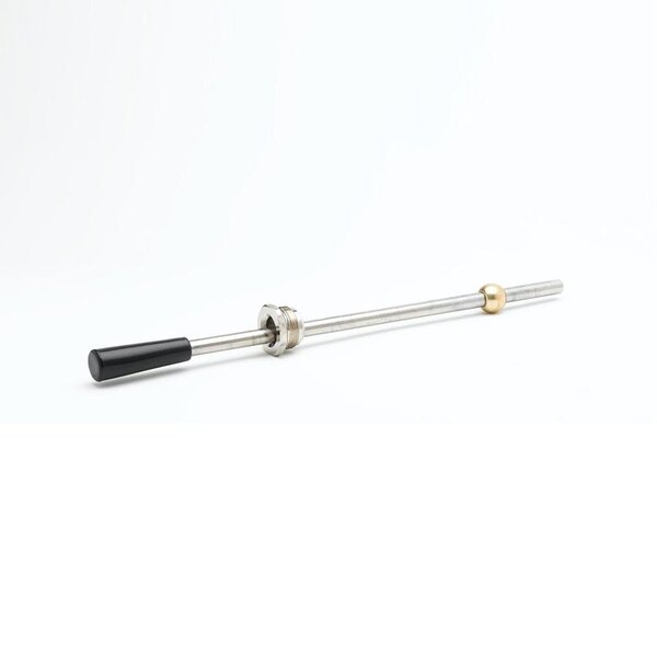 A metal rod with a round end and a black handle.