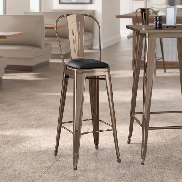 Lancaster Table & Seating Alloy Series Copper Indoor Cafe Barstool with Black Vinyl Cushion