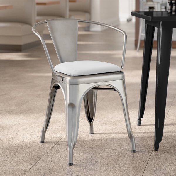 Lancaster Table & Seating Alloy Series Clear Coat Indoor Arm Chair with White Vinyl Cushion