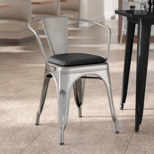 Lancaster Table & Seating Alloy Series Clear Coat Indoor Arm Chair with Black Vinyl Cushion