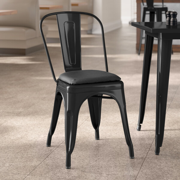 Lancaster Table & Seating Alloy Series Black Indoor Cafe Chair with Black Vinyl Cushion