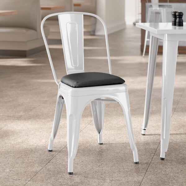 Lancaster Table & Seating Alloy Series White Indoor Cafe Chair with Black Vinyl Cushion