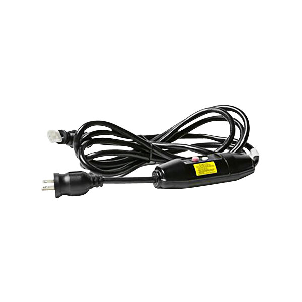 A black cord with a yellow plug.