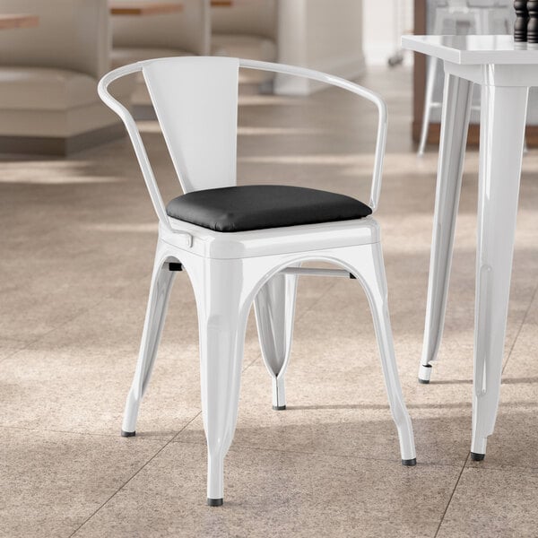 Lancaster Table & Seating Alloy Series Pearl White Indoor Arm Chair with Black Vinyl Cushion