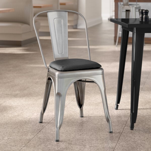 Lancaster Table & Seating Alloy Series Clear Coat Indoor Cafe Chair with Black Vinyl Cushion