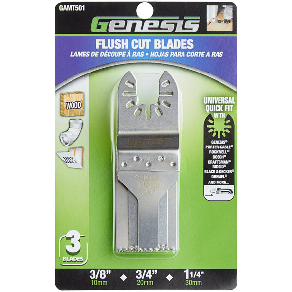 A Genesis universal quick-fit flush cut set with 3 blades.