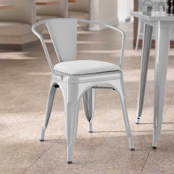 Lancaster Table & Seating Alloy Series Silver Indoor Arm Chair with White Vinyl Cushion