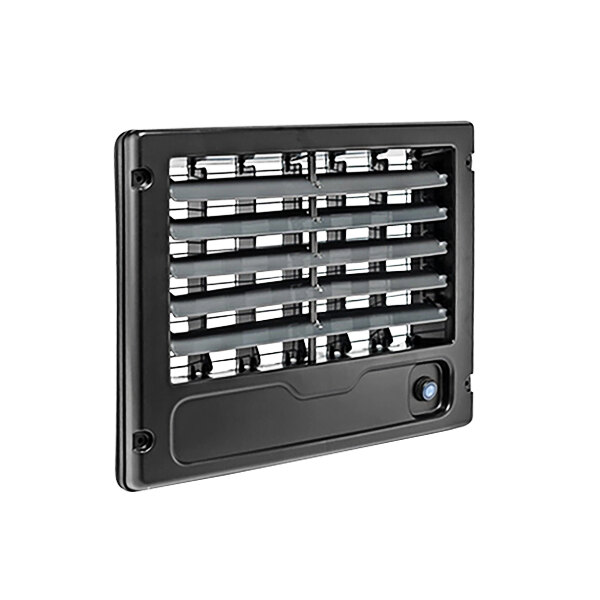 A black Portacool louver kit with four rows of holes.