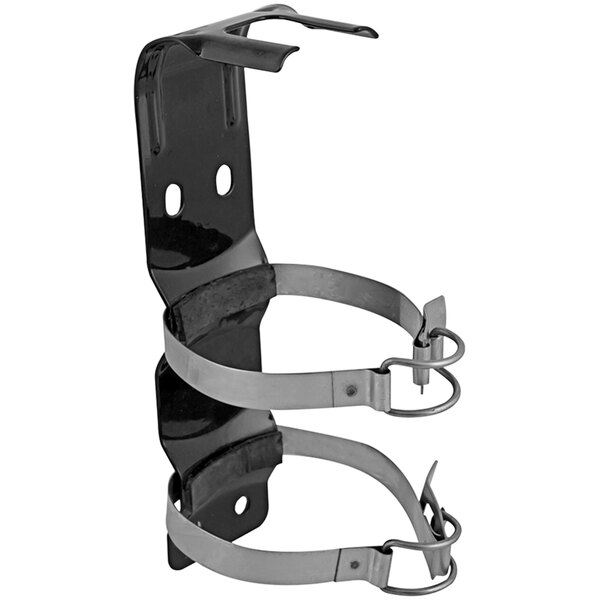 A black metal Badger vehicle bracket with two straps.