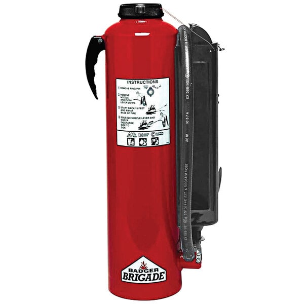 A purple Badger Brigade carbon dioxide fire extinguisher with a black handle.