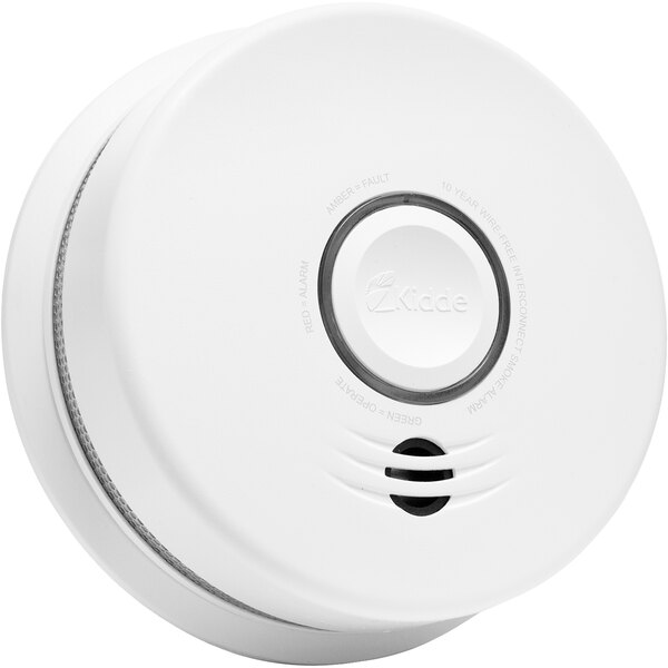 A white Kidde smoke detector with a round surface.