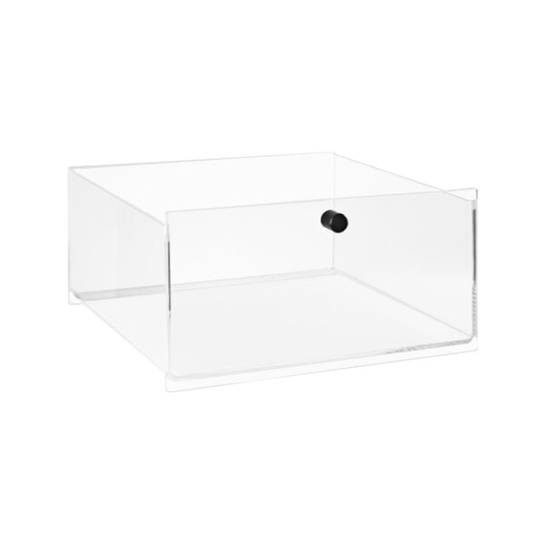 A clear plastic APS storage drawer with a black handle.