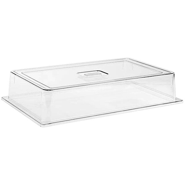 A clear rectangular plastic cover for a food container.