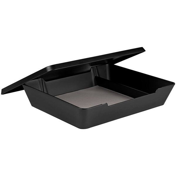 A black rectangular melamine box with a grey lid.