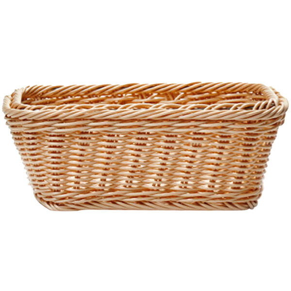 A APS wicker basket with handles.