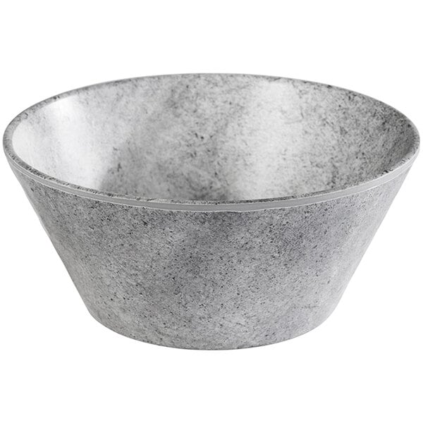 An APS Element round melamine display bowl in gray.