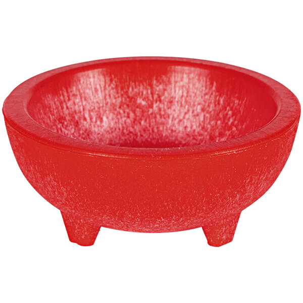 A red polypropylene Molcajete with legs.