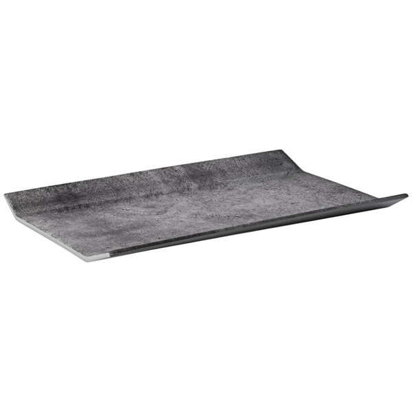 A rectangular gray faux concrete melamine tray with a handle.