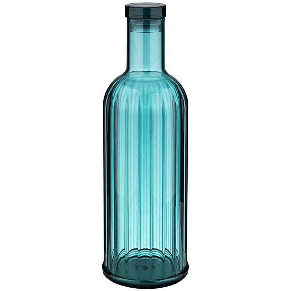 An APS blue ribbed plastic bottle with a black lid.