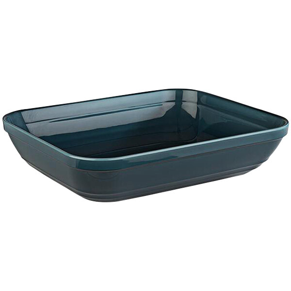 A blue rectangular APS Emma melamine bowl.