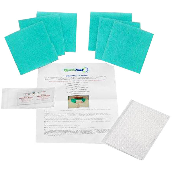 A white paper with blue text and blue pads for Queenaire Maintenance Kit.