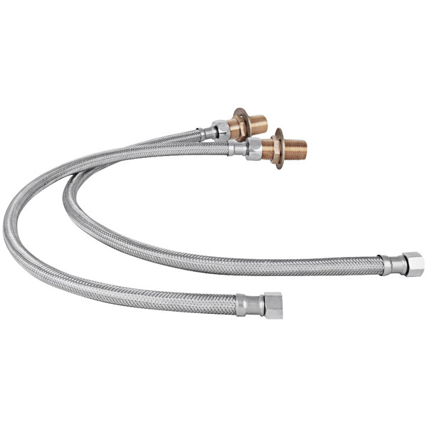 Two T&S stainless steel hoses with brass fittings.