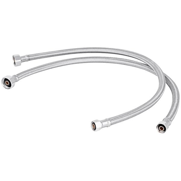 Two stainless steel flexible metal hoses with fittings.