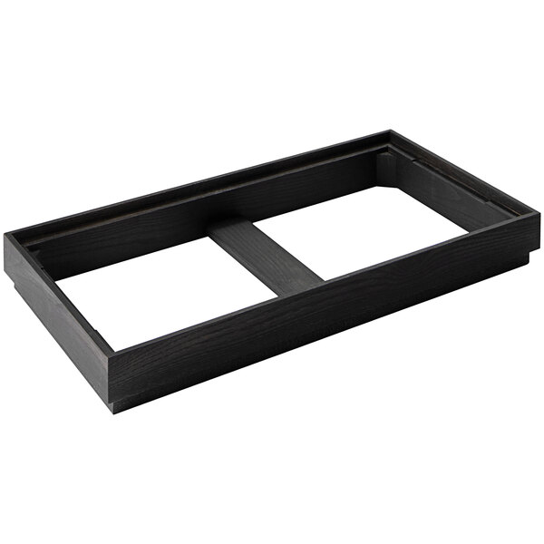 A black rectangular Abert Domino display frame with two rectangular compartments.