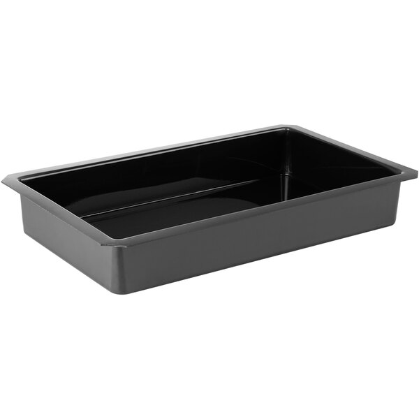 A black APS rectangular plastic food pan insert.