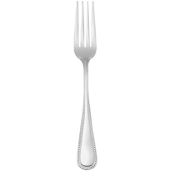 A Oneida Pearl stainless steel table fork with a silver handle.