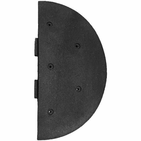 A black rubber half circle with holes in it.