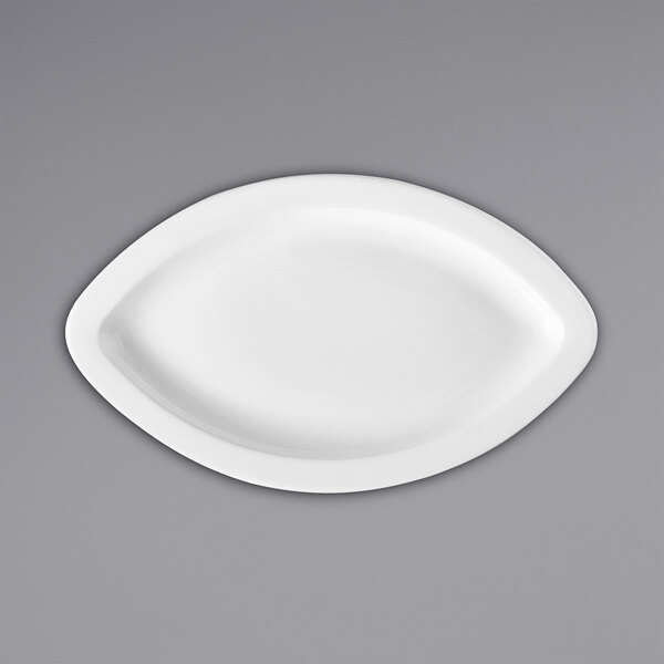 A white oval shaped Corona by GET Enterprises Elegance porcelain platter.