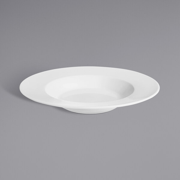 A white porcelain pasta bowl.