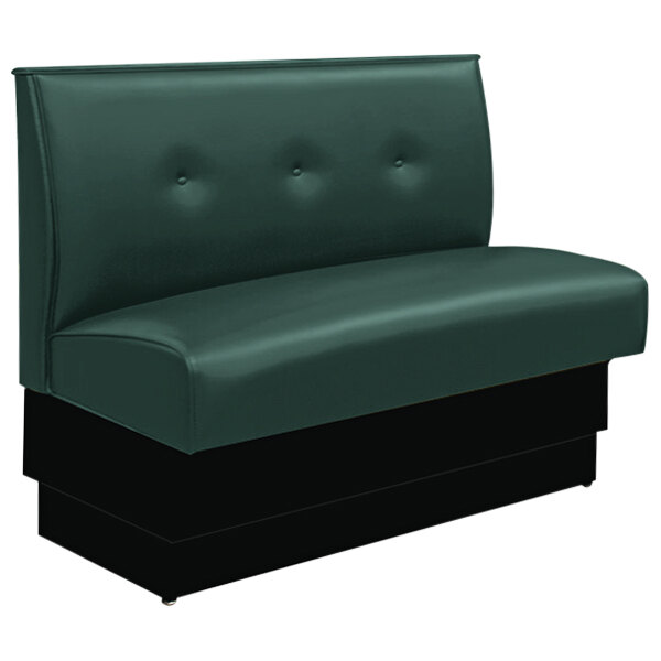 An American Tables & Seating Forest Green Upholstered Standard Single Booth with 3-Button Tufted Back with black base.