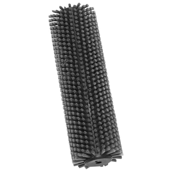 A black cylindrical soft scrub brush with small spikes on it.