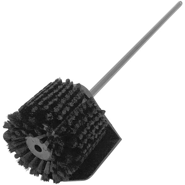 A circular black Powr-Flite side brush with a handle.