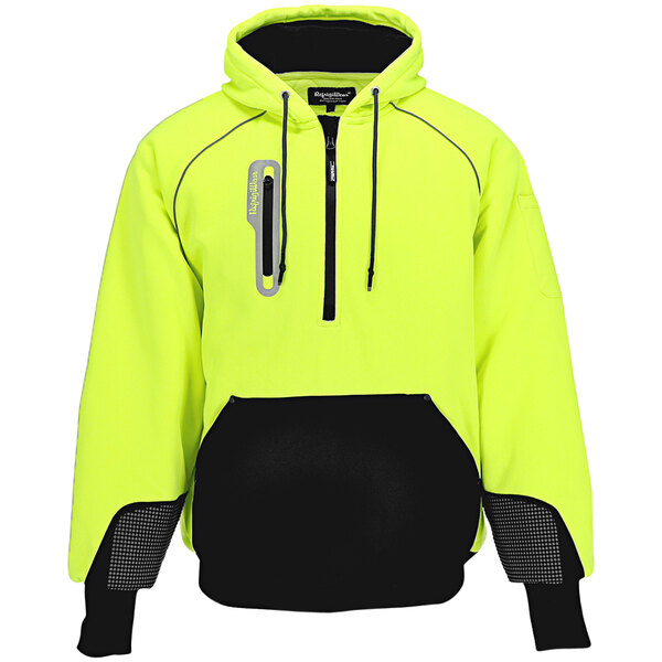A yellow and black RefrigiWear PolarForce sweatshirt with a zipper and HiVis stripes.
