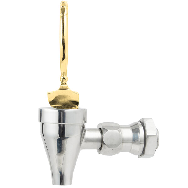 A stainless steel Vollrath faucet with a brass handle.