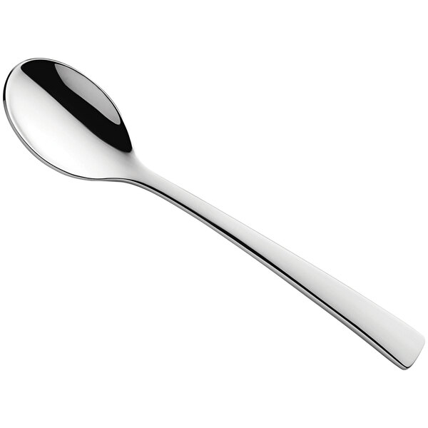 An Amefa Aurora stainless steel demitasse spoon with a silver handle.