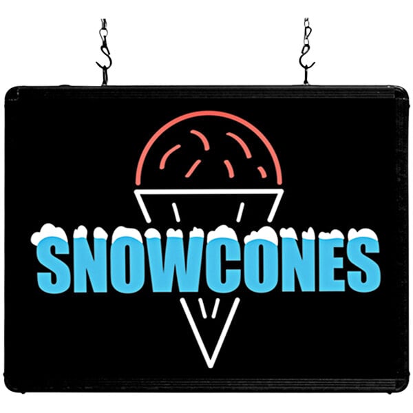A white rectangular LED sign with "Snow Cones" in red text.