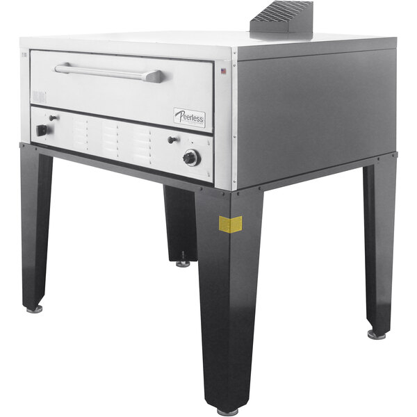 A Peerless rectangular pizza oven on a stand.
