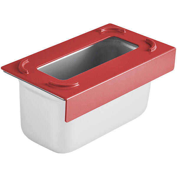 A white and red container for Pan Stackers with a red lid.